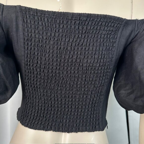 ASTR THE LABEL Laurana Off the Shoulder Linen & Cotton Crop Top Black Size L - Picture 4 of 10
